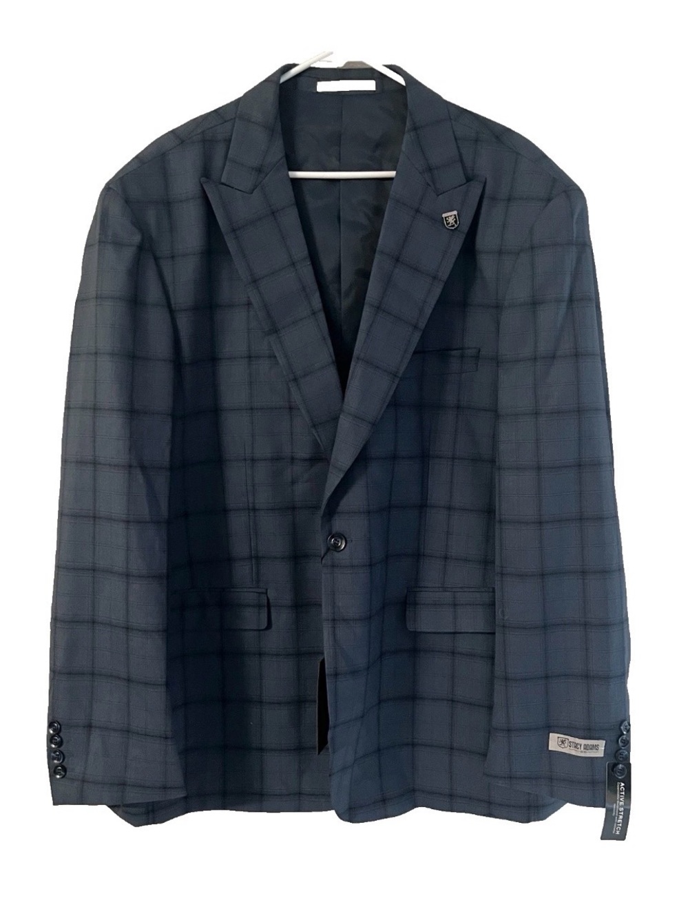 NWT Stacy Adams Men’s Dark Blue Plaid Hybrid Exclusive Suit Blazer Size 52R